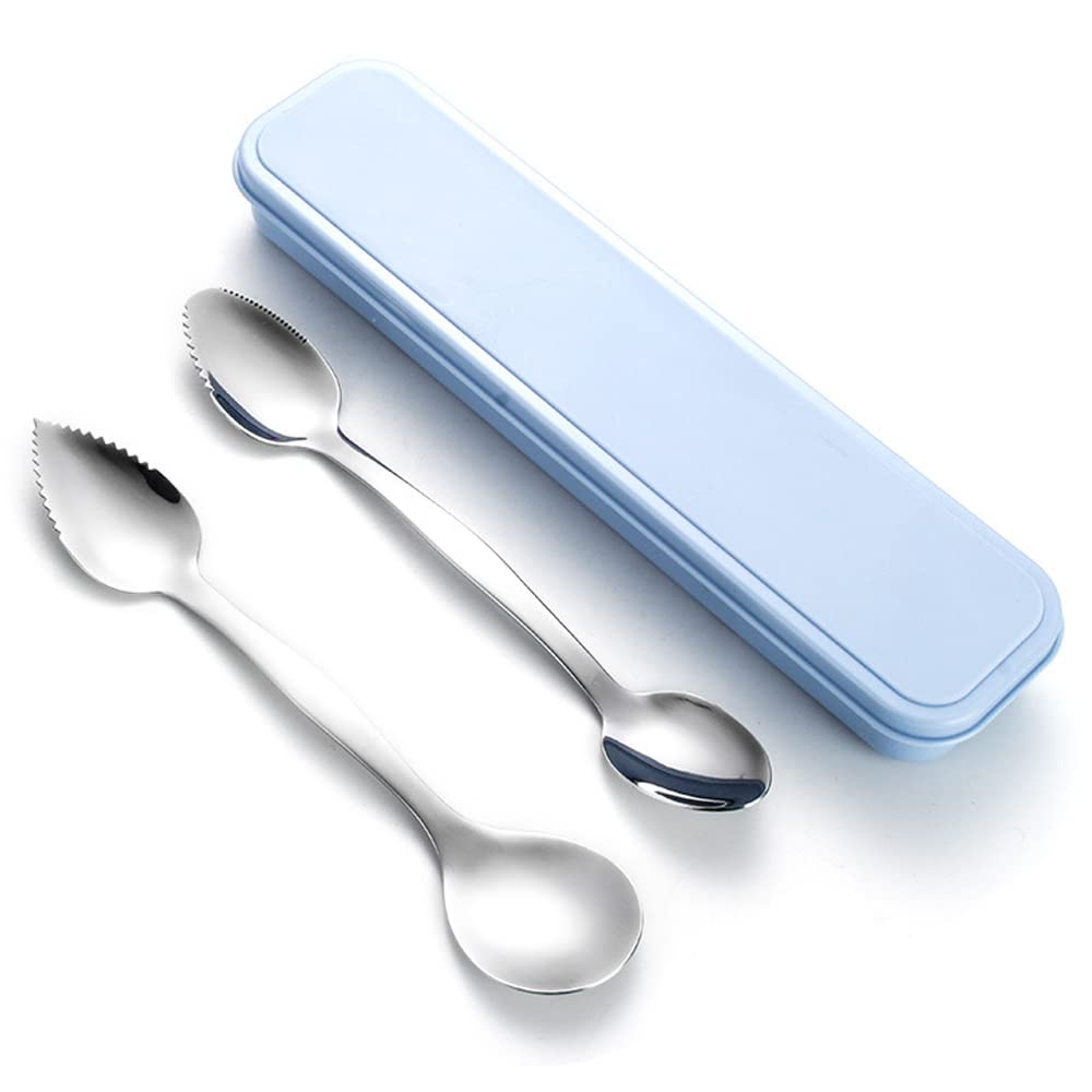 ARFUKA Grapefruit Spoons Serrated Double-Headed Grapefruit Spoons Mud Scraping Spoon Stainless Steel Grapefruit Spoon Utensil Set with Storage Box for Kiwi, Dessert, Apple, Citrus Fruit Pack of 2