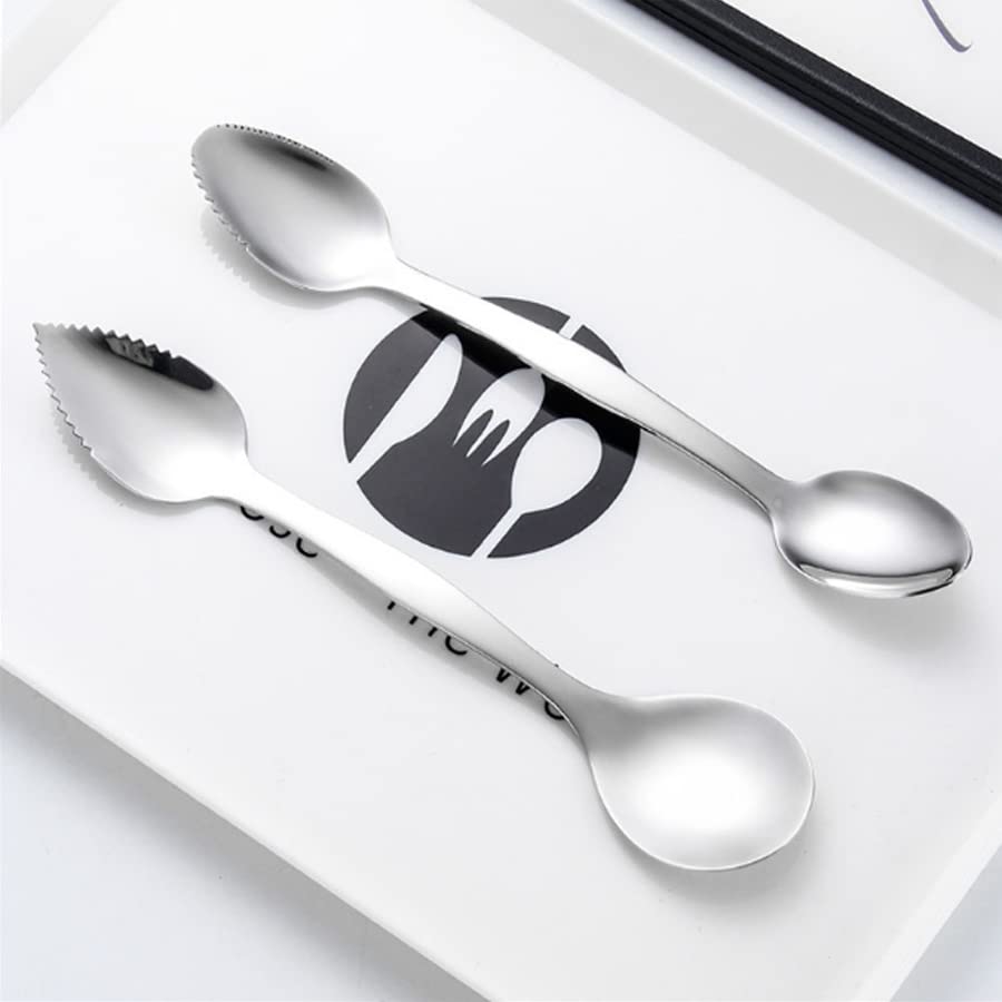 ARFUKA Grapefruit Spoons Serrated Double-Headed Grapefruit Spoons Mud Scraping Spoon Stainless Steel Grapefruit Spoon Utensil Set with Storage Box for Kiwi, Dessert, Apple, Citrus Fruit Pack of 2