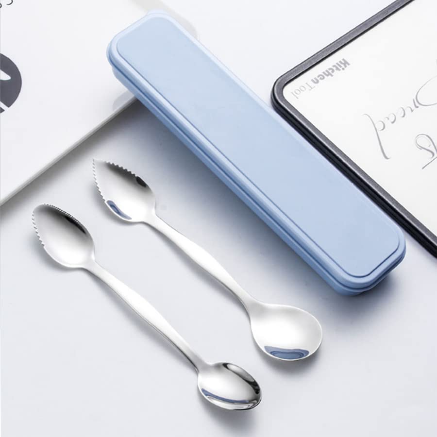 ARFUKA Grapefruit Spoons Serrated Double-Headed Grapefruit Spoons Mud Scraping Spoon Stainless Steel Grapefruit Spoon Utensil Set with Storage Box for Kiwi, Dessert, Apple, Citrus Fruit Pack of 2