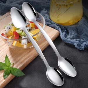 ARFUKA Grapefruit Spoons Serrated Double-Headed Grapefruit Spoons Mud Scraping Spoon Stainless Steel Grapefruit Spoon Utensil Set with Storage Box for Kiwi, Dessert, Apple, Citrus Fruit Pack of 2