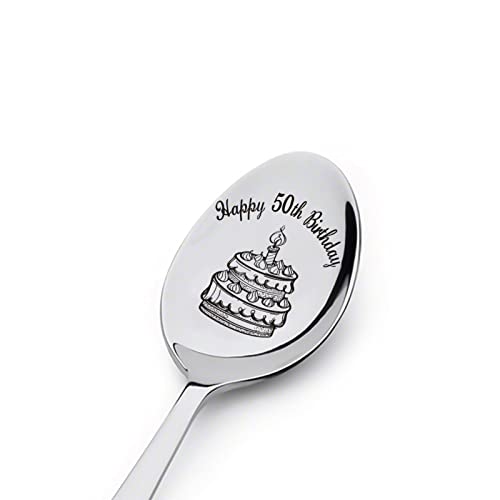 Happy 50th Birthday Spoon Gifts Engraved Spoon Personalized 50th Birthday Gifts for Son Daughter Sister Brother Friends