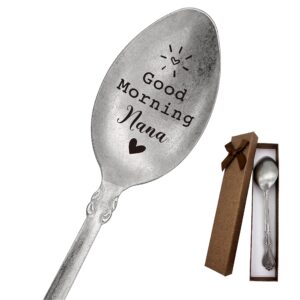 good morning nana spoon funny stainless steel engraved spoon, retro matte long handle coffee tea spoon dessert ice cream spoon for nana grandma birthday mother's day christmas spoon gifts