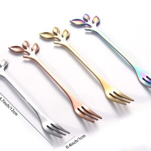 Anller 16 Pieces Stainless Steel Coffee Spoons Dessert Forks, Set of 8 Spoons 8 Forks, Rainbow