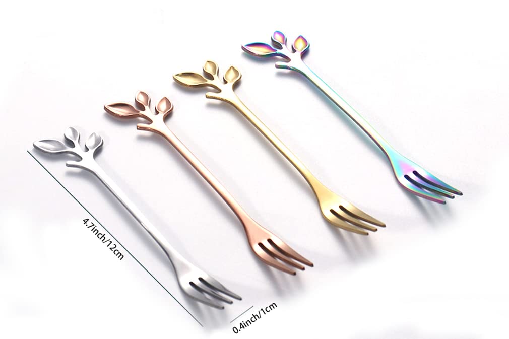 Anller 16 Pieces Stainless Steel Coffee Spoons Dessert Forks, Set of 8 Spoons 8 Forks, Rainbow