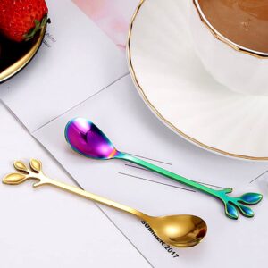 Anller 16 Pieces Stainless Steel Coffee Spoons Dessert Forks, Set of 8 Spoons 8 Forks, Rainbow