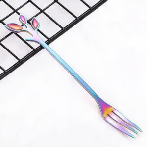 Anller 16 Pieces Stainless Steel Coffee Spoons Dessert Forks, Set of 8 Spoons 8 Forks, Rainbow