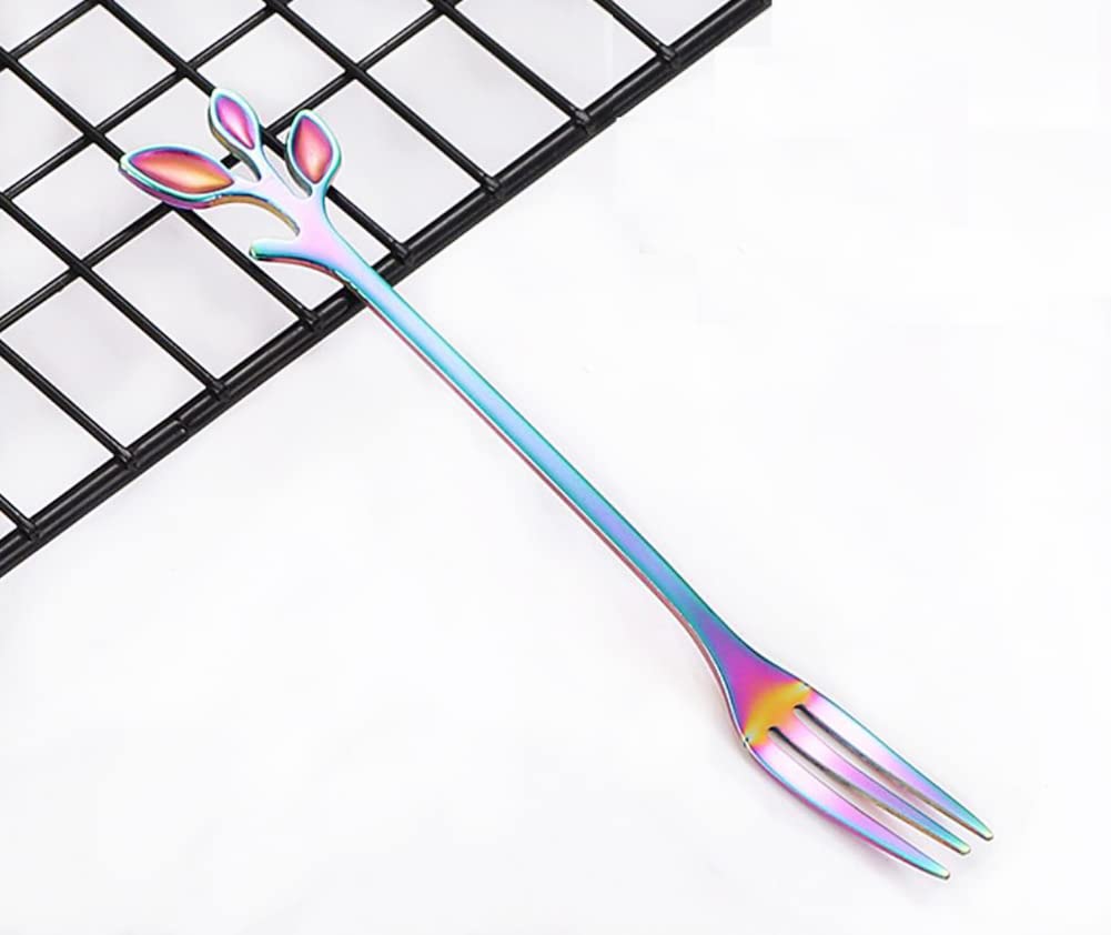 Anller 16 Pieces Stainless Steel Coffee Spoons Dessert Forks, Set of 8 Spoons 8 Forks, Rainbow