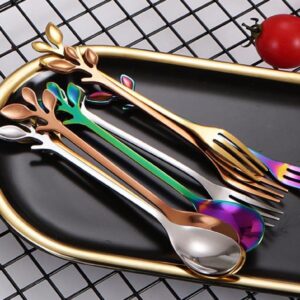 Anller 16 Pieces Stainless Steel Coffee Spoons Dessert Forks, Set of 8 Spoons 8 Forks, Rainbow