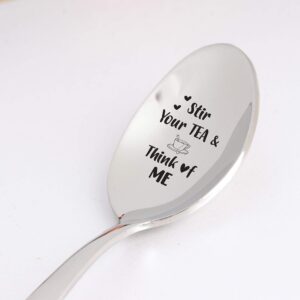 the bash affair stir your tea & think of me engraved spoon gift|long distance relationship gift for tea lover|valentines day gift for boyfriend from girlfriend|tea lover gift for him her - 7 inch