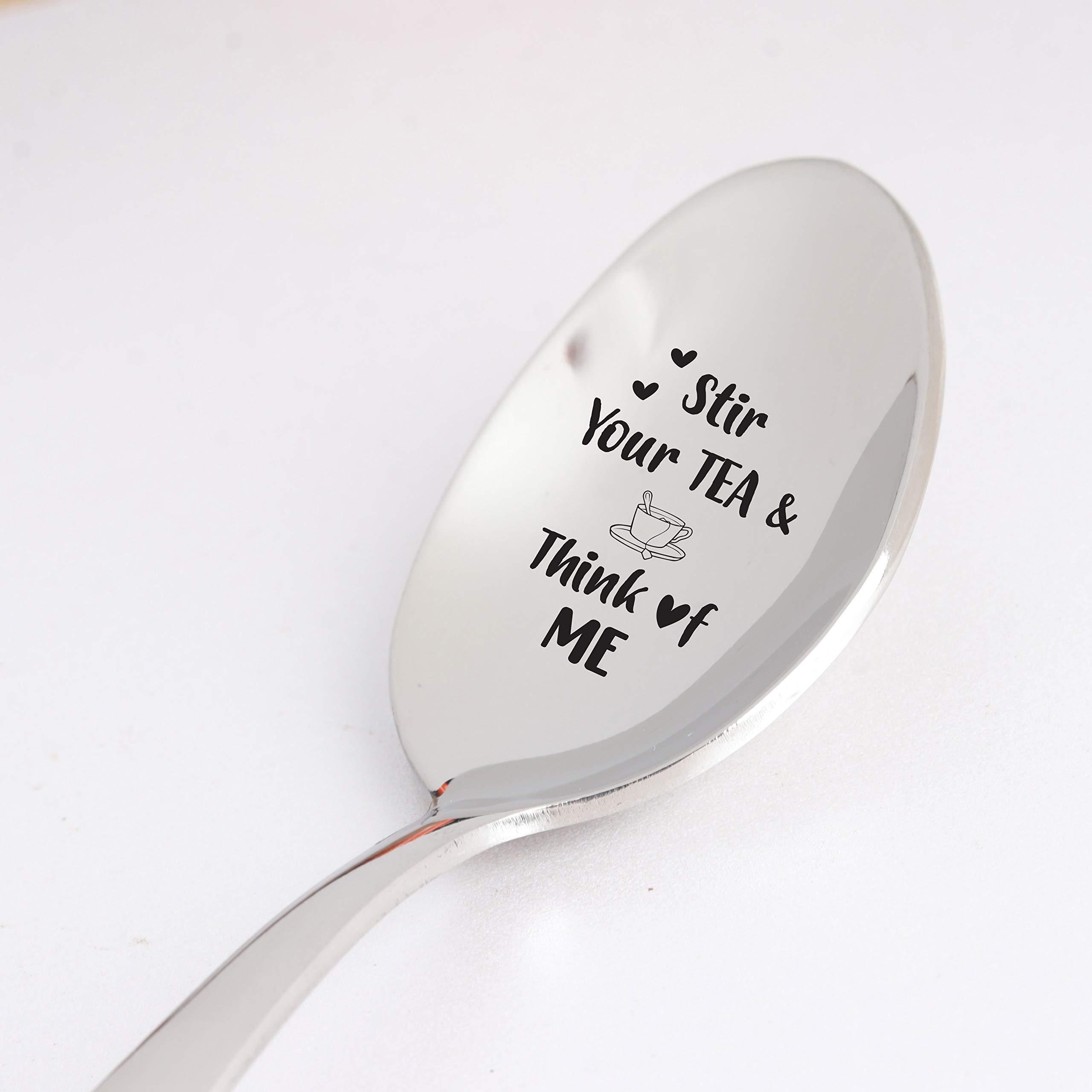 THE BASH AFFAIR Stir Your Tea & Think Of Me Engraved Spoon Gift|Long Distance Relationship Gift For Tea Lover|Valentines Day Gift For Boyfriend From Girlfriend|Tea Lover Gift For Him Her - 7 Inch