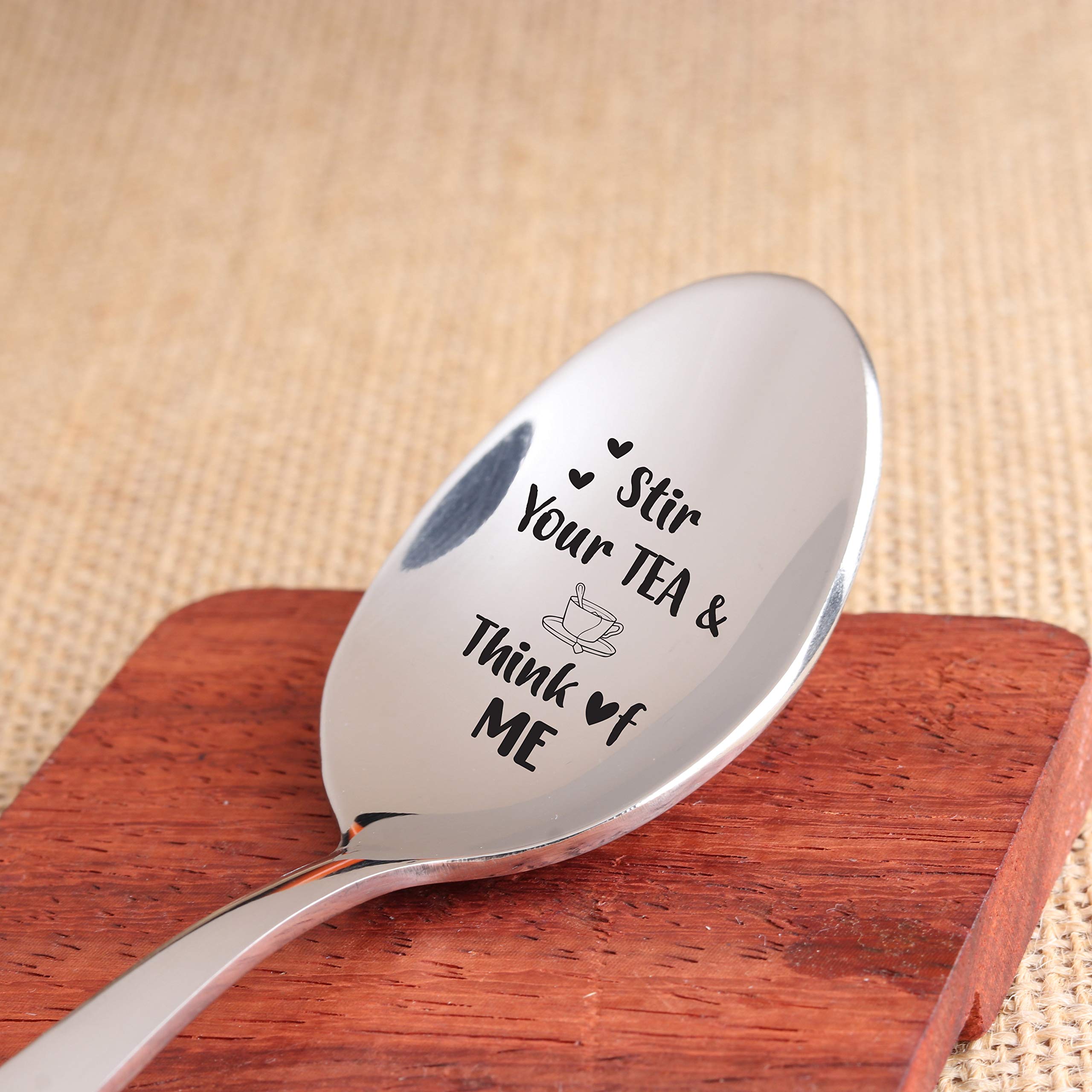 THE BASH AFFAIR Stir Your Tea & Think Of Me Engraved Spoon Gift|Long Distance Relationship Gift For Tea Lover|Valentines Day Gift For Boyfriend From Girlfriend|Tea Lover Gift For Him Her - 7 Inch