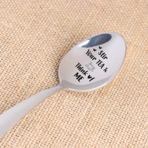 THE BASH AFFAIR Stir Your Tea & Think Of Me Engraved Spoon Gift|Long Distance Relationship Gift For Tea Lover|Valentines Day Gift For Boyfriend From Girlfriend|Tea Lover Gift For Him Her - 7 Inch