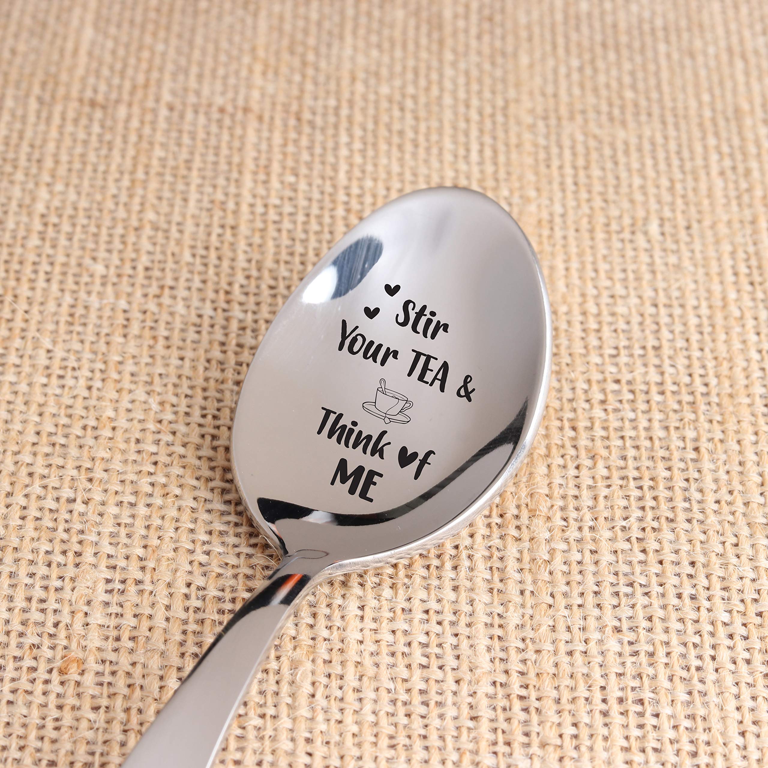 THE BASH AFFAIR Stir Your Tea & Think Of Me Engraved Spoon Gift|Long Distance Relationship Gift For Tea Lover|Valentines Day Gift For Boyfriend From Girlfriend|Tea Lover Gift For Him Her - 7 Inch