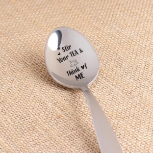 THE BASH AFFAIR Stir Your Tea & Think Of Me Engraved Spoon Gift|Long Distance Relationship Gift For Tea Lover|Valentines Day Gift For Boyfriend From Girlfriend|Tea Lover Gift For Him Her - 7 Inch