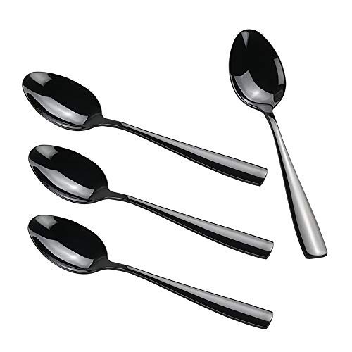 Teyyvn 16-Pack Black Stainless Steel Dinner Spoon, 8.03 Inches, Mirror Polished