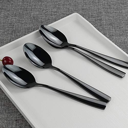 Teyyvn 16-Pack Black Stainless Steel Dinner Spoon, 8.03 Inches, Mirror Polished