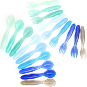 youngever 18 pcs plastic toddler utensils, plastic kids forks kids spoons, large size, set of 9 in 9 coastal colors