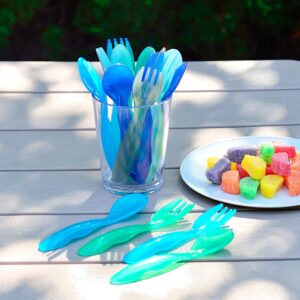 Youngever 18 Pcs Plastic Toddler Utensils, Plastic Kids Forks Kids Spoons, Large Size, Set of 9 in 9 Coastal Colors