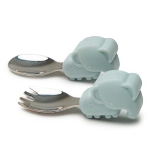 Loulou Lollipop Toddler Silicone Suction Snack Plate, Learning Fork and Spoon Set (Elephant)