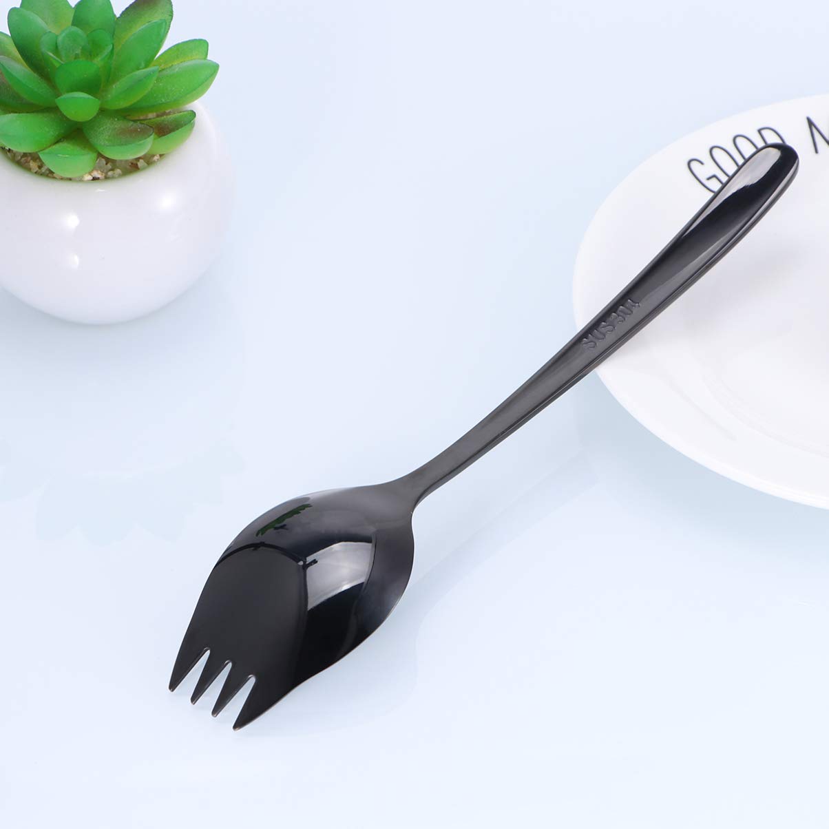 DOITOOL 304 Stainless Steel Sporks Salad Spork Spoon Heavy Duty Spoon Fork for Fruit Dessert Salad Noodle Kitchen Dinnerware (Black)