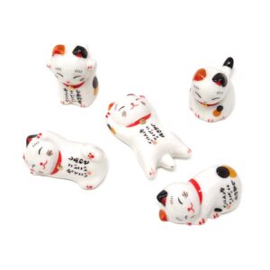 honbay 5pcs cute ceramic lucky cat chopsticks rest rack stand holder for chopsticks, forks, spoons, knives, paint brushes