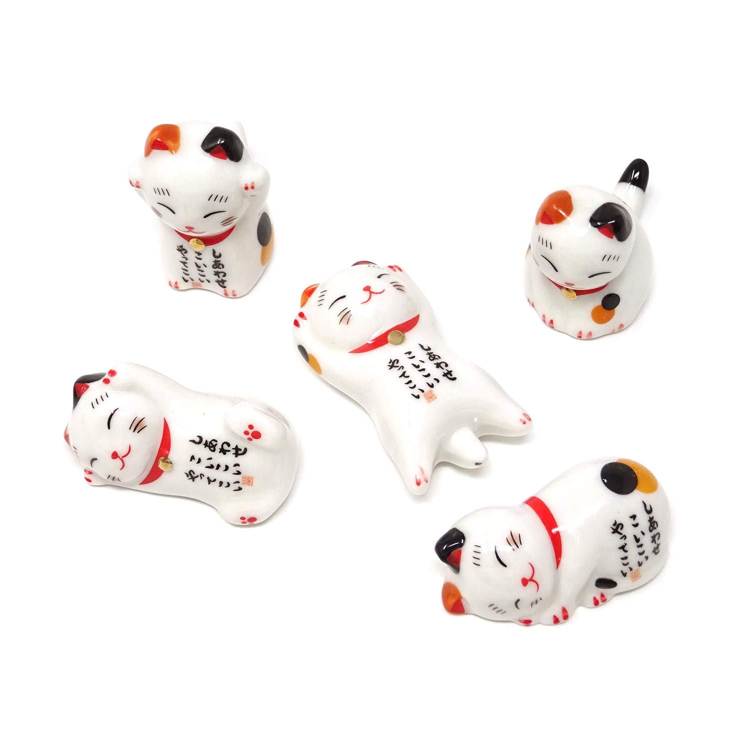 Honbay 5PCS Cute Ceramic Lucky Cat Chopsticks Rest Rack Stand Holder for Chopsticks, Forks, Spoons, Knives, Paint Brushes