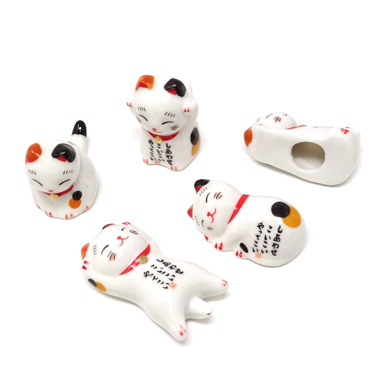 Honbay 5PCS Cute Ceramic Lucky Cat Chopsticks Rest Rack Stand Holder for Chopsticks, Forks, Spoons, Knives, Paint Brushes
