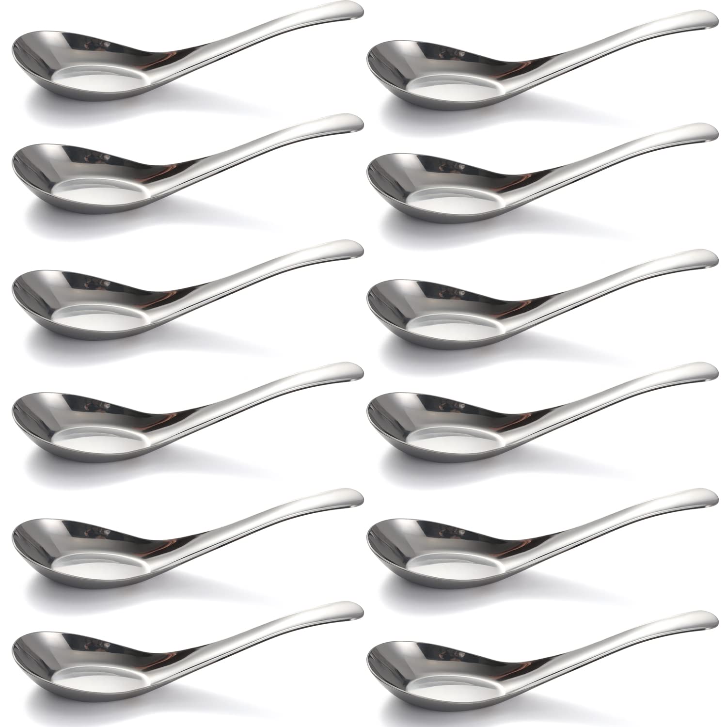 Stainless Steel Soup Spoons Dinner Spoons Set of 12 Chinese Soup Spoon Silver Bouillon Spoon Mirror Polished