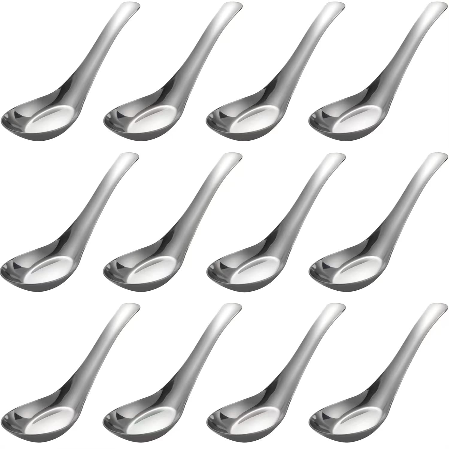 Stainless Steel Soup Spoons Dinner Spoons Set of 12 Chinese Soup Spoon Silver Bouillon Spoon Mirror Polished