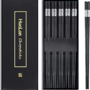 HuaLan Fiberglass Chopsticks Set, Dishwasher Safe Chopsticks, Non-slip Design Chop Sticks, Reusable Japanese Style Chopstick, 9 1/2 Inches 5 Pairs, Silver, Gift Set