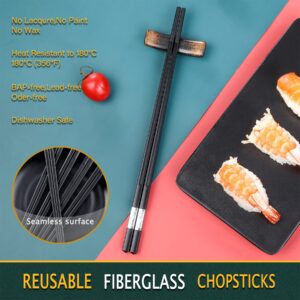 HuaLan Fiberglass Chopsticks Set, Dishwasher Safe Chopsticks, Non-slip Design Chop Sticks, Reusable Japanese Style Chopstick, 9 1/2 Inches 5 Pairs, Silver, Gift Set