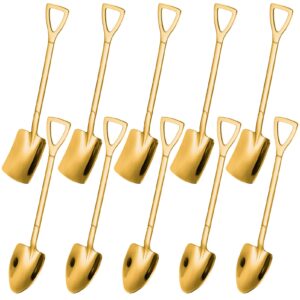 10pcs gold shovel shape spoons, stainless steel tea spoon coffee spoon dessert spoon, mini cute mixing spoon sugar spoon cake spoon ice cream spoon, small gift tea set tableware