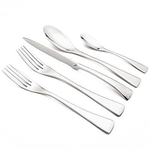 Snplowum Silver Tableware 20Pcs Mirror Polished 18/10 Stainless Steel Luxury Flatware - Heavy Cutlery Set Service For 4 Include Knives/ Forks/ Spoons/ Salad Fork/ Teaspoon, Dishwasher Safe