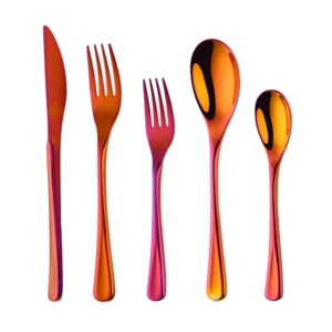 baikai heavy-duty dinerware silverware set, 20 pieces orange red flatware cultery sets, stainless steel kitchen utensils service for 4