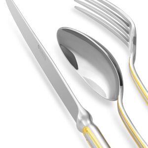 KEAWELL Elizabeth 20-Piece 18/10 Stainless Steel Flatware Set, Service for 4, Fine Silverware Set (Gold Accent), Dishwasher Safe, Mirror Polished