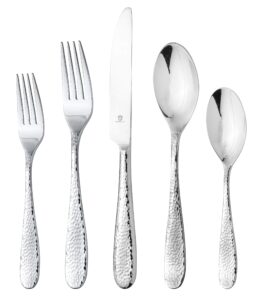 danialli 30 piece silverware set for 6, 18 10 stainless steel silverware set, modern hammered flatware set, include knife/fork/spoon & long teaspoon/salad fork mirror-polished dishwasher safe cutlery