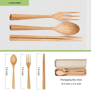 9 Pieces Wood Flatware Set Japanese Style Utensils Wooden Tableware Spoon Travel Cutlery Chopsticks Fork for Eating Portable High Heat Resistant Kitchen Home Camping Picnic School Students