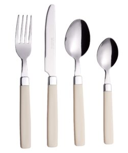 exzact cutlery set 16pcs stainless steel - coloured handles - 4 x forks, 4 x knives, 4 x table spoons, 4 x tea spoons - wf23 cream