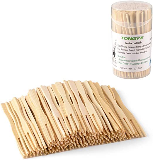 Tongye Banboo Forks 3.5 inch 110 Pcs & Bamboo Toothpicks 3.5 inch 340 Pcs