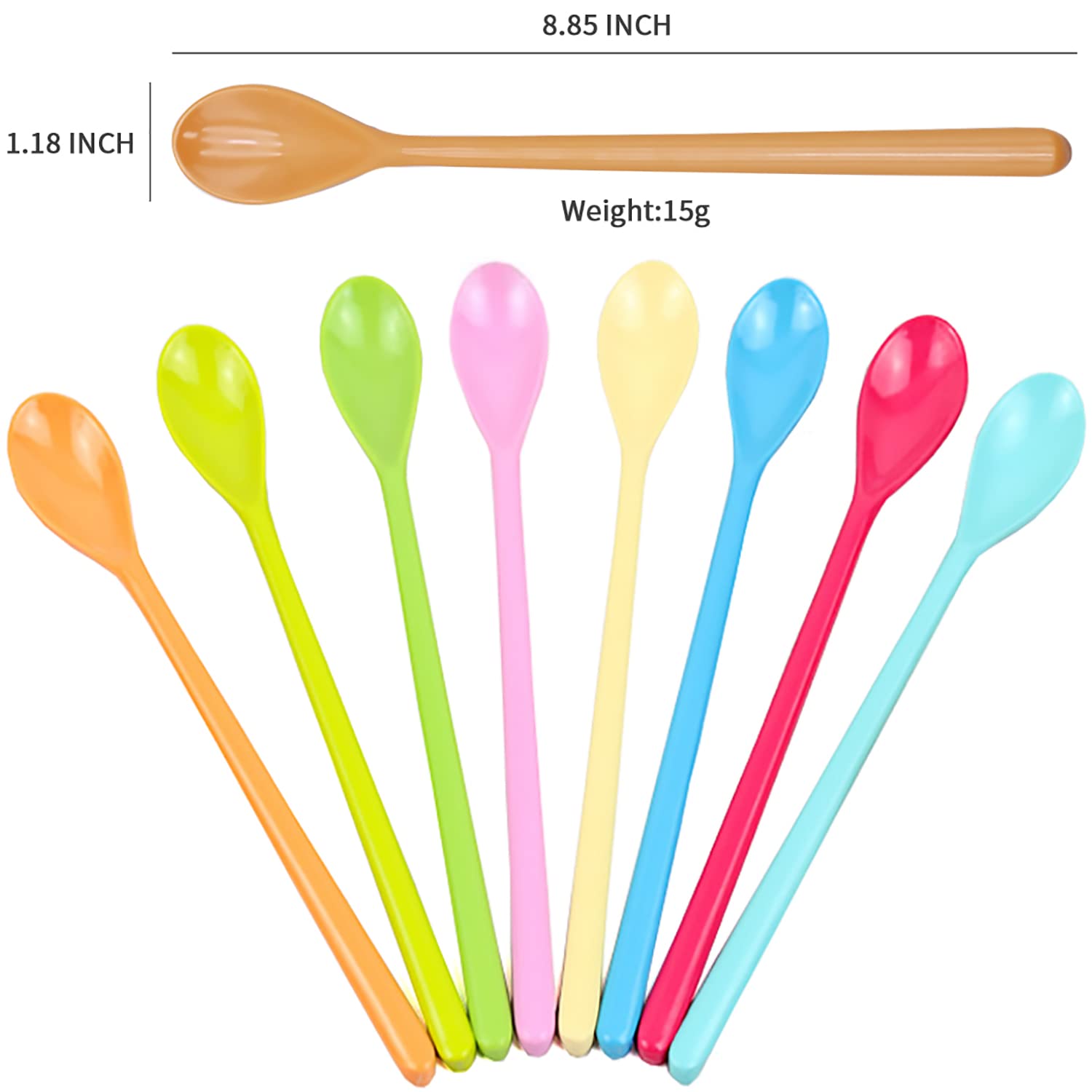 Goeielewe Set of 8 Mixing Spoon Melamine Long Espresso Spoons, Colorful Latte Spoon, Dessert Ice Cream Spoon, Cocktail Stirring Spoons for Coffee Dessert, 8.8-Inch (Mixed Color)