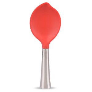 ofidus stand up rice paddle, not rust silicone wrapped stainless steel rice spoon paddle, non-stick one-piece rice scooper(peach-shape, red)
