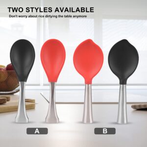 OFIDUS Stand Up Rice Paddle, Not Rust Silicone Wrapped Stainless Steel Rice Spoon Paddle, Non-Stick One-Piece Rice Scooper(Peach-Shape, Red)