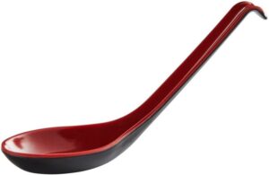 2 pack - red and black 6.5-inch asian soup spoon with hook– fuji chinese japanese korean style spoon, perfect for melamine won ton rice pho soba & ramen noodle soups