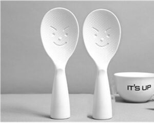 mizorlie rice paddle tool,non-stick rice spoon,standing rice spatula with smile face(2 pcak/white)