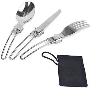 folding spoon fork knife set portable 3 in 1 folding dinner flatware utensils stainless steel perfect for camping picnic travel hiking backpacking
