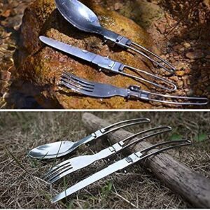 Folding Spoon Fork Knife Set Portable 3 in 1 Folding Dinner Flatware Utensils Stainless Steel Perfect for Camping Picnic Travel Hiking Backpacking