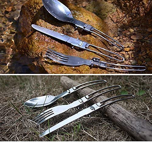 Folding Spoon Fork Knife Set Portable 3 in 1 Folding Dinner Flatware Utensils Stainless Steel Perfect for Camping Picnic Travel Hiking Backpacking