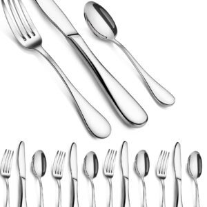 Rustproof Flatware Set for 5 Stainless Steel Flatware Cutlery 15 Pcs Silverware Dinner Knife Forks and Spoons Dinning Silver Tableware Eating Utensils for Home and Restaurant Lunch Dinner