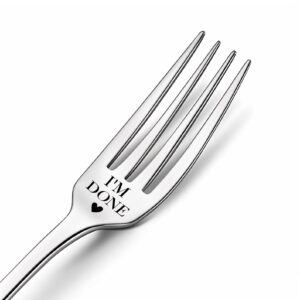 whing funny i'm done engraved stainless steel tableware fork, best gifts for co-worker, classmate daughter, retirement graduation 8 x 1.8 x 0.2