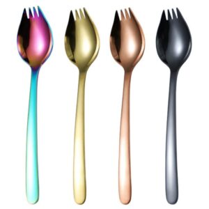 KAISHANE 4-Pack Stainless Steel Sporks 18/10, 6.06-Inch, Multifunctional Utensil for Kids & Home, Colorful Ice Cream Spoon, Salad Fork, Fruit & Dessert Serving, Easy-to-Clean